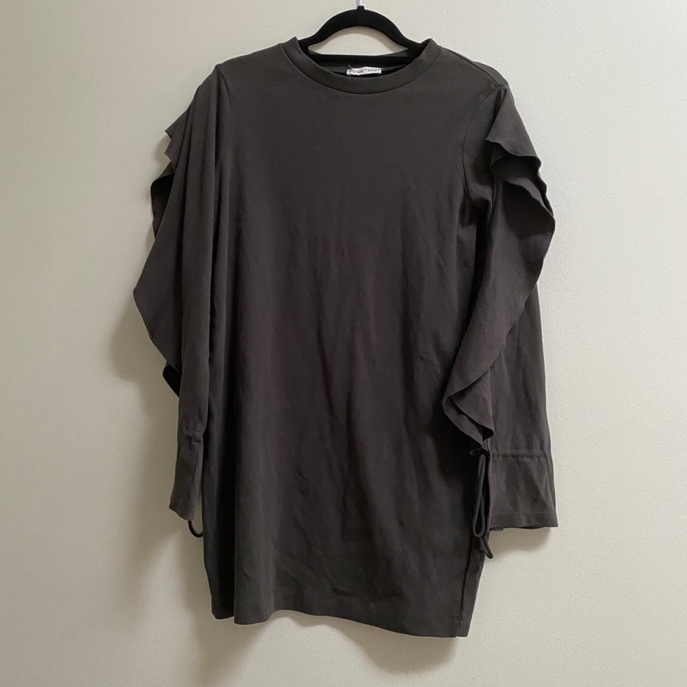 Zara Basic Long Sleeve Ruffle Dr…